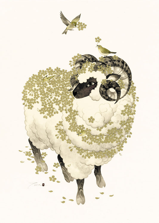 Ram and Birds Blank Foil Embossed Card