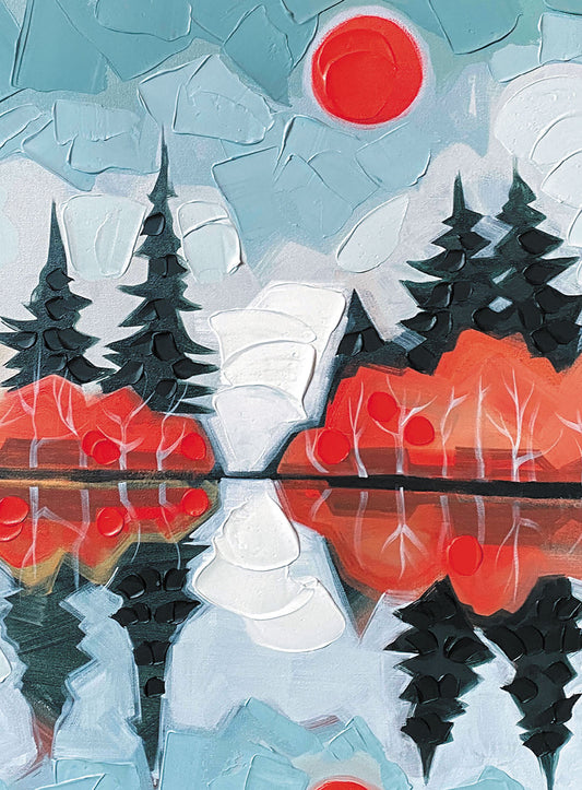 Fall Lake View (Red Trees Reflection) Mini Blank Cards