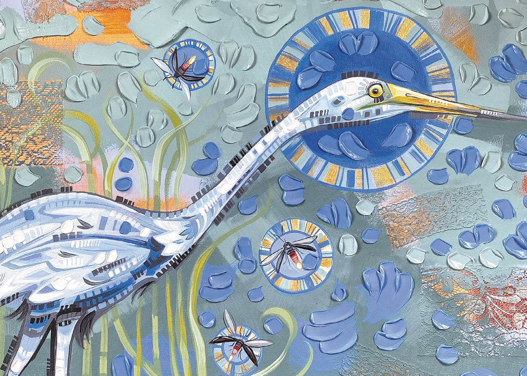 Egret with Fireflies Birthday Card