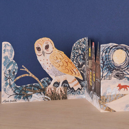 Three Fold Silent Flight Owl Holiday Card