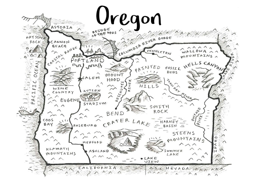 Map of Oregon Blank Cards