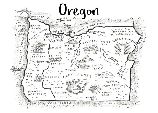 Map of Oregon Blank Cards