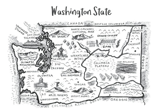 Map of Washington Blank Cards