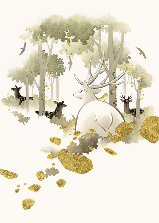 Gentle Deer in Forest Birthday Card
