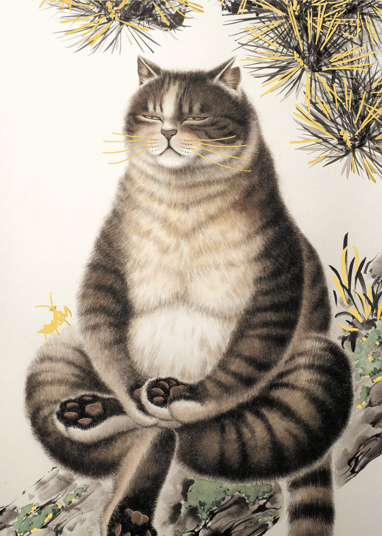 Meditation Cat with Mantis Birthday Card