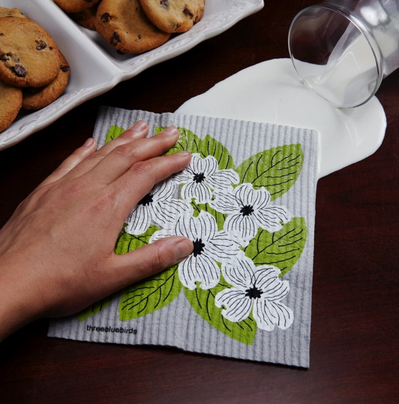 Dogwood on Grey Swedish Dishcloth