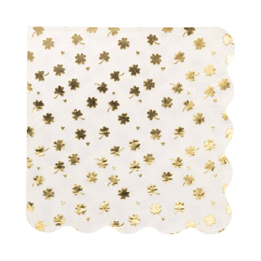 Shamrocks Gold Foil Scallop Cocktail Napkins
