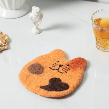Fatty Cats Orange Handmade Wool Felt Coaster
