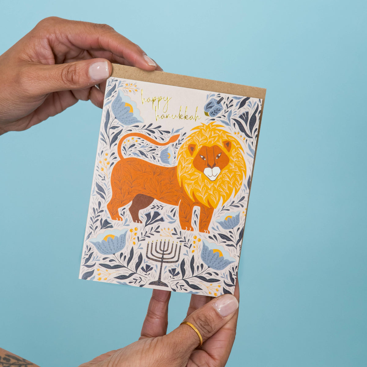 Festival of Lights Lion Gold Foil Hanukkah Card