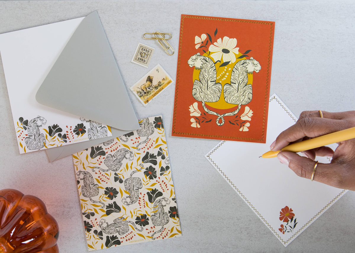 Jungle Tiger Floral Luxury Stationery Set
