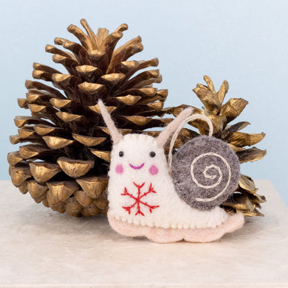 Felted Snowflake Snail Ornament