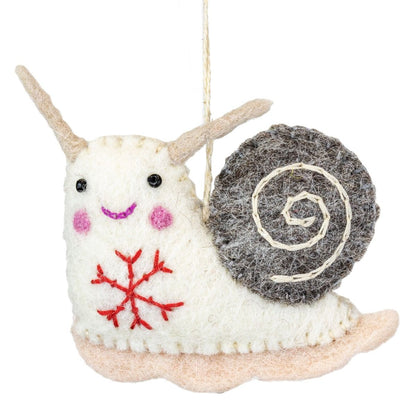 Felted Snowflake Snail Ornament