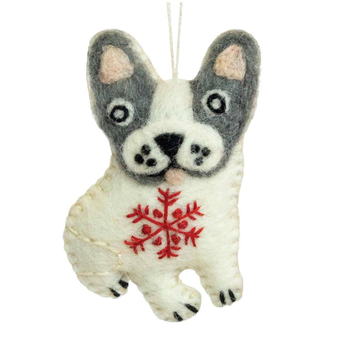 Snowflake Frenchie Felted Ornament
