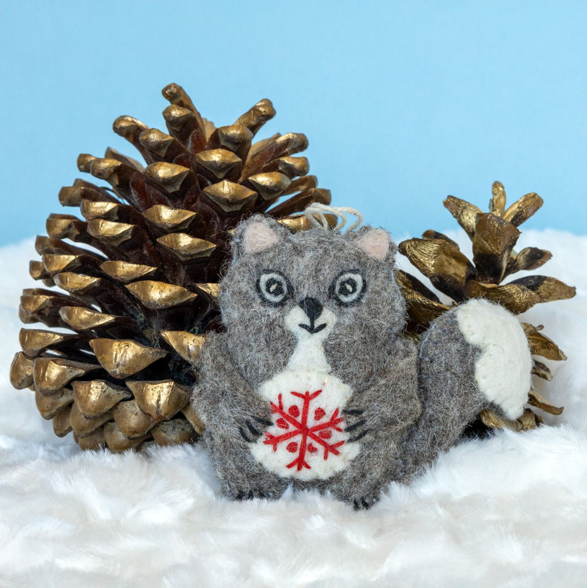 Felted Snowflake Squirrel Ornament