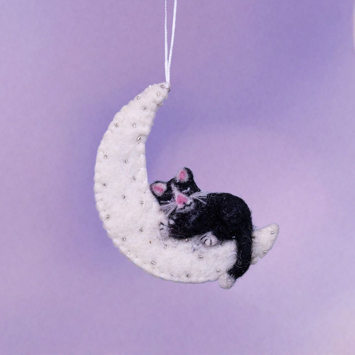 Kitty Moon Felted Ornament