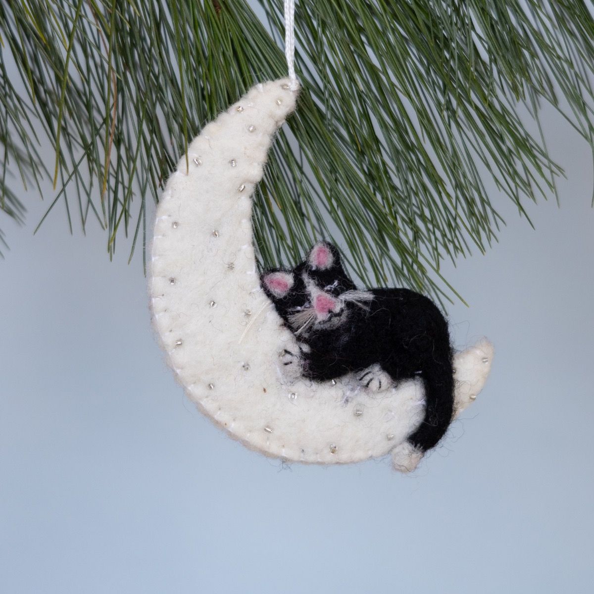 Kitty Moon Felted Ornament
