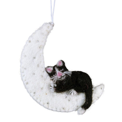 Kitty Moon Felted Ornament