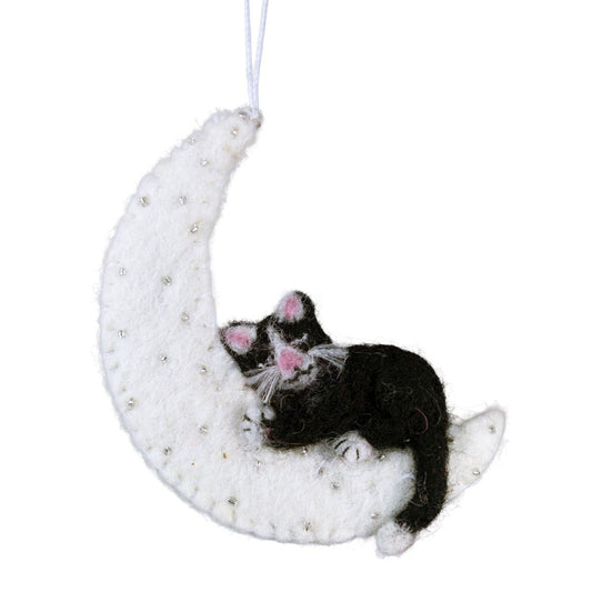 Kitty Moon Felted Ornament
