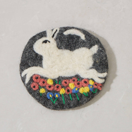 Bunny in the Meadow Handmade Wool Felt Coaster