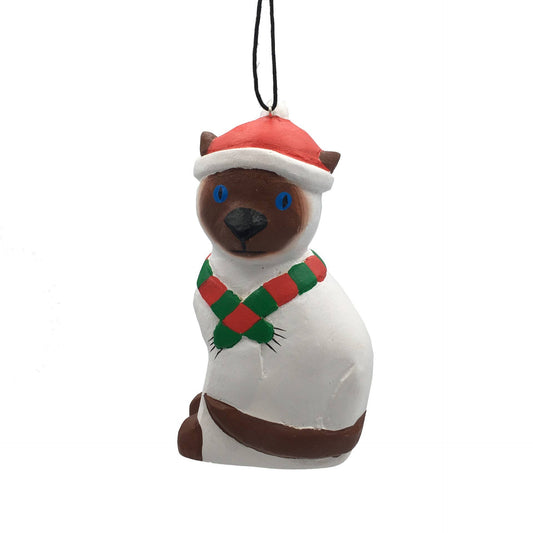 Holiday Siamese Cat Balsa Ornament