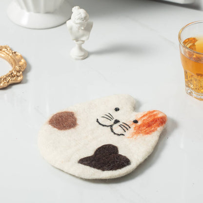 Fatty Cats Ivory Handmade Wool Felt Coaster