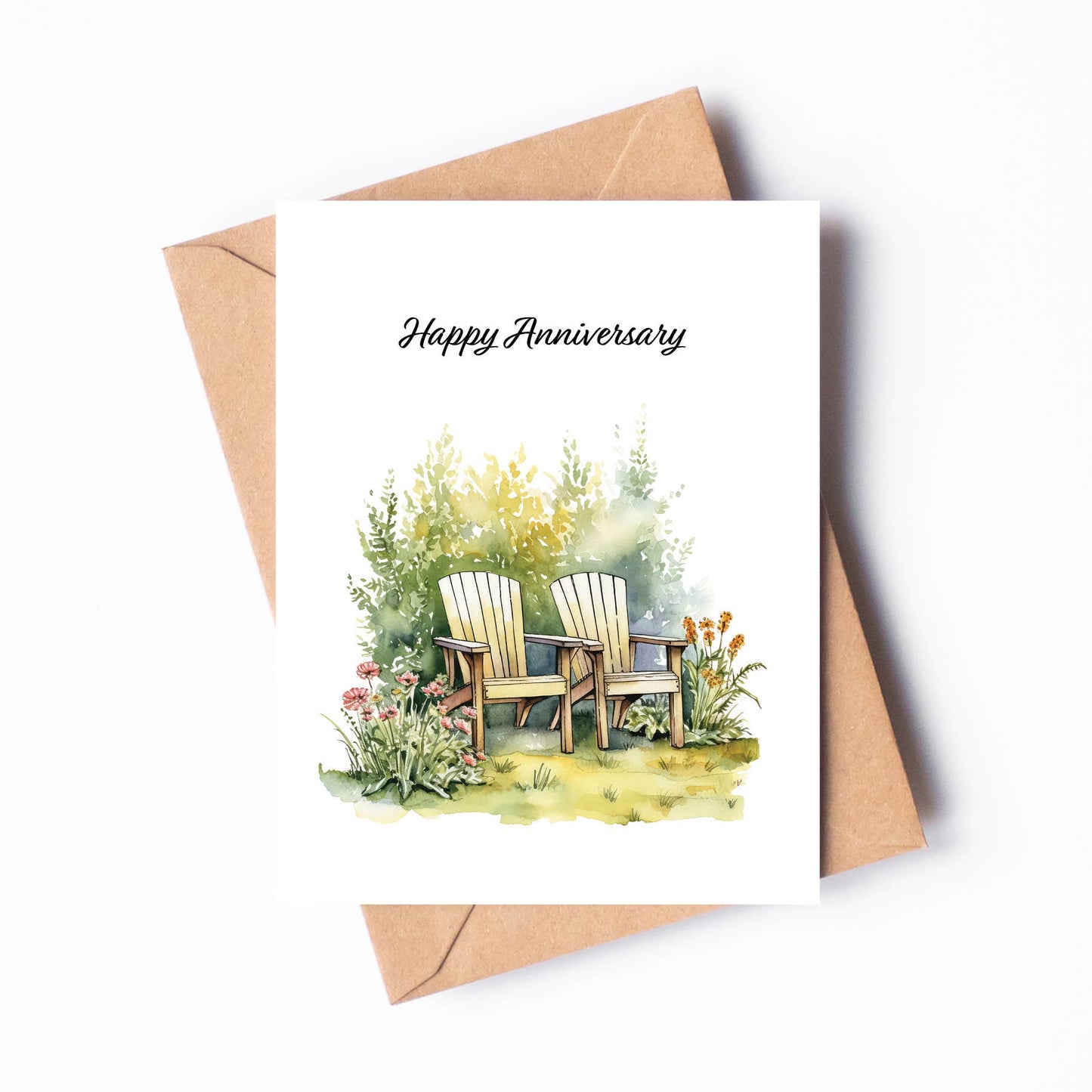 Adirondack Chairs in Garden Anniversary Card