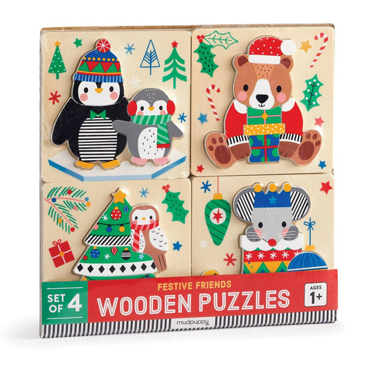 Festive Friends Wood Puzzles, Set of 4