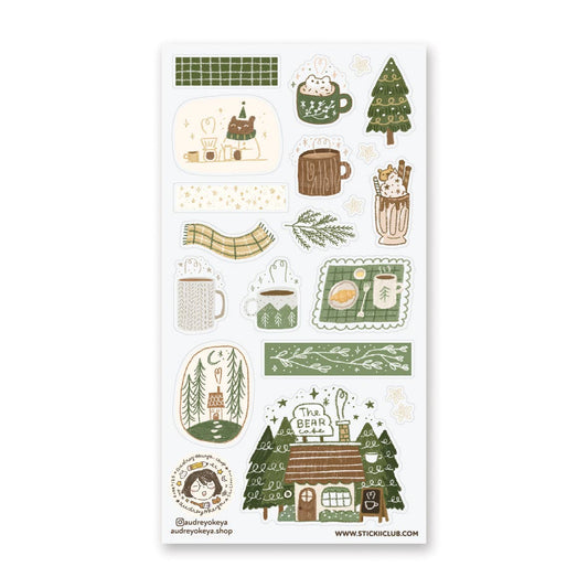 Winter Bear Cafe Sticker Sheet
