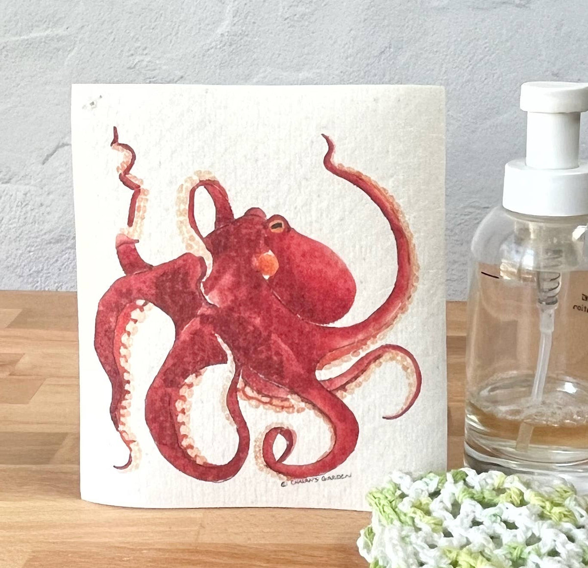Red Octopus Swedish Dishcloth