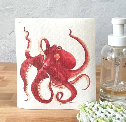 Red Octopus Swedish Dishcloth