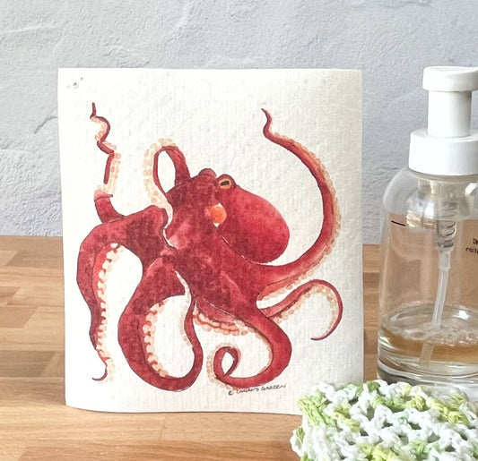 Red Octopus Swedish Dishcloth