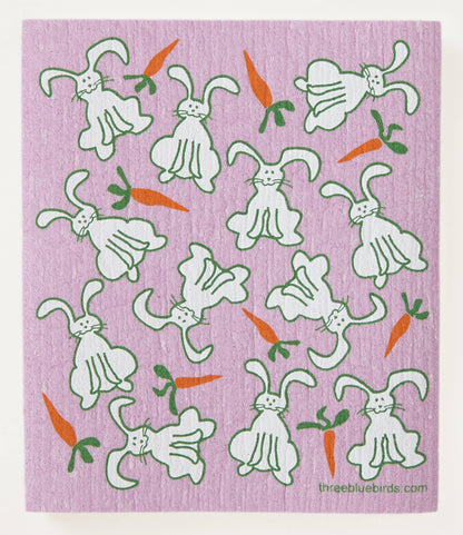 Bunnies on Rose Swedish Dishcloth