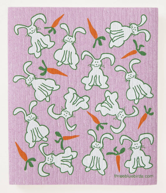 Bunnies on Rose Swedish Dishcloth