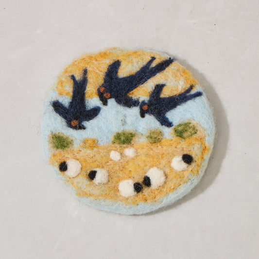 Crows in Meadow Handmade Wool Felt Coaster