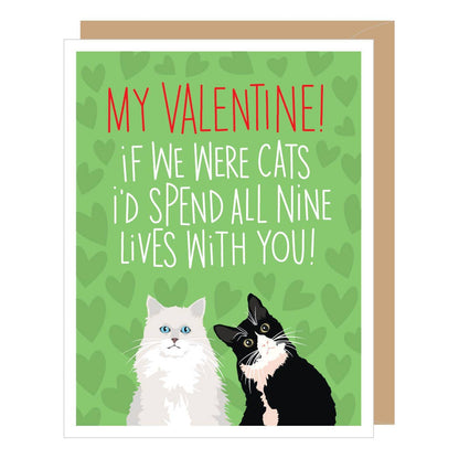 Two Cats Nine Lives Valentine's Day Card