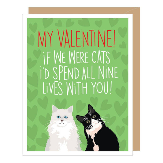 Two Cats Nine Lives Valentine's Day Card