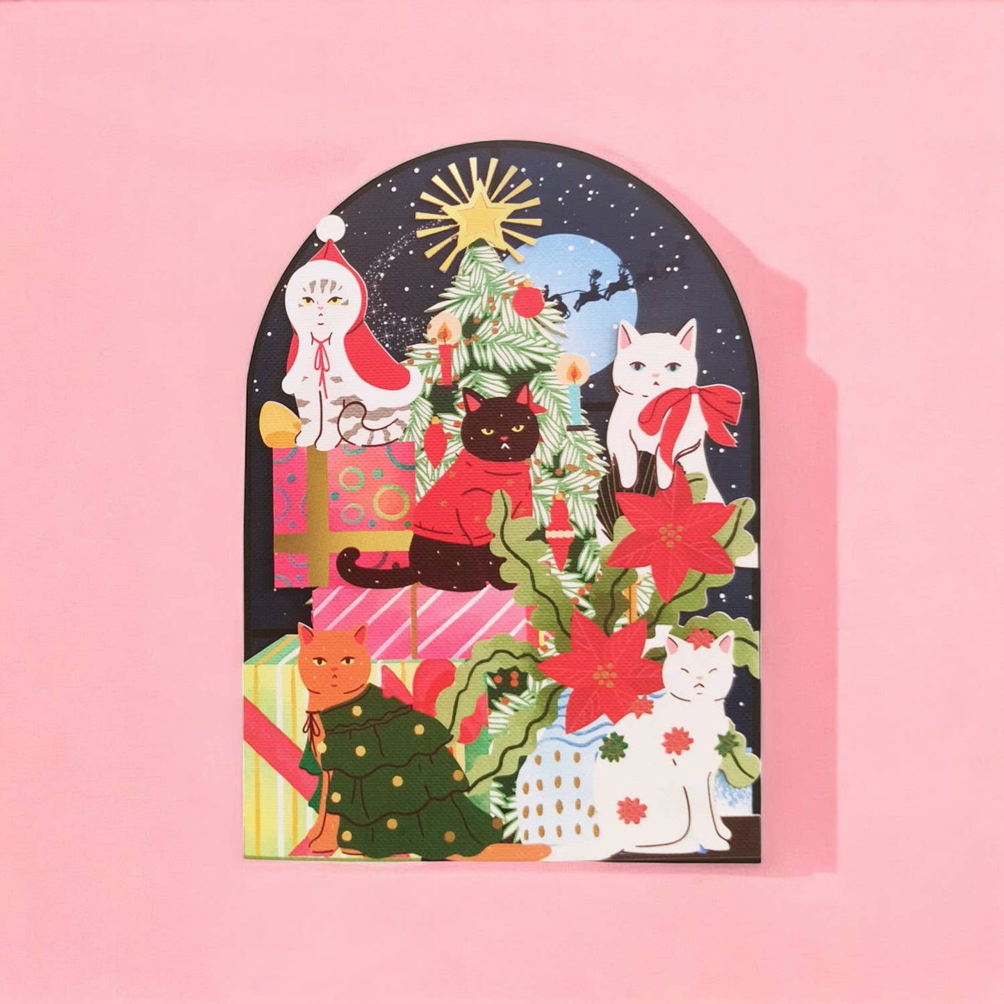 Christmas Cats & Moon Holiday Card