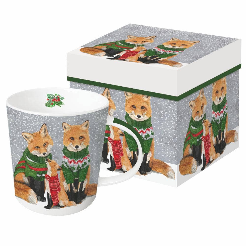 Sweater Foxes Ceramic Holiday Mug in Gift Box