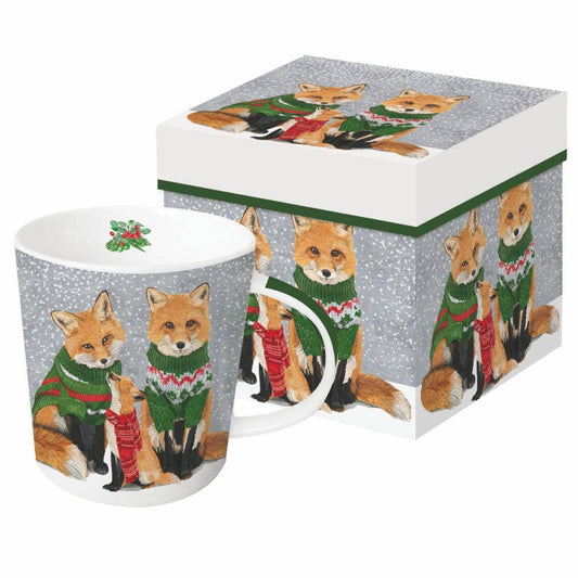 Sweater Foxes Ceramic Holiday Mug in Gift Box