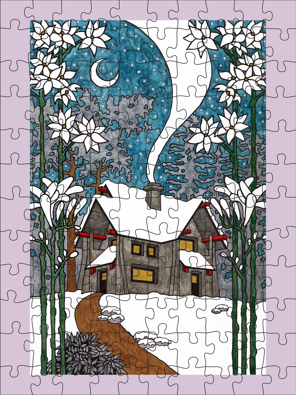 CJ Hurley: Snowy Cabins 120 Piece Double-Sided Puzzle Set