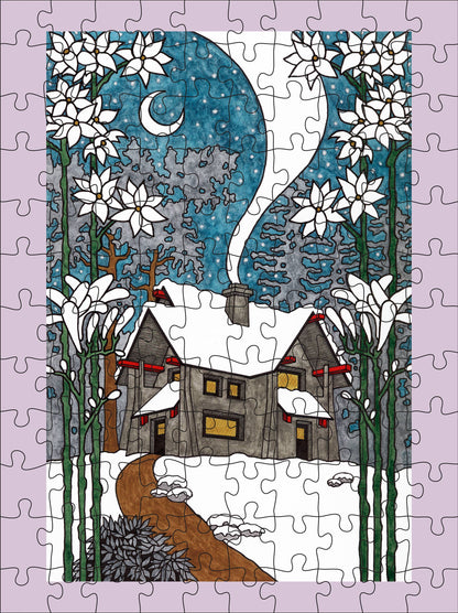 CJ Hurley: Snowy Cabins 120 Piece Double-Sided Puzzle Set