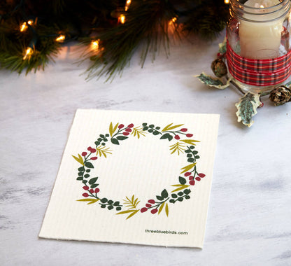 Winter Wreath Swedish Dishcloth