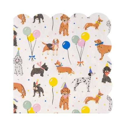 Dog Party Scalloped Edge Beverage Napkins