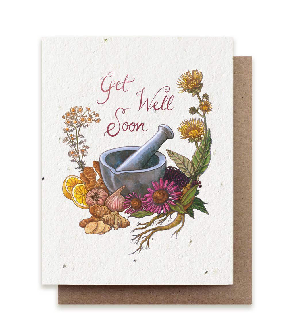 Get Well Soon Mortar and Pestle Plantable Herb Seed Card
