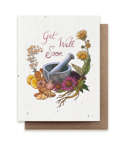 Get Well Soon Mortar and Pestle Plantable Herb Seed Card
