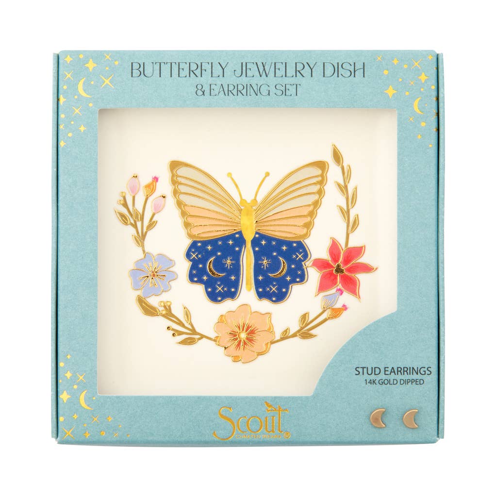 Butterfly & Cream Jewelry Dish & Earring Set