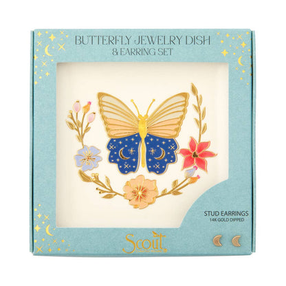 Butterfly & Cream Jewelry Dish & Earring Set