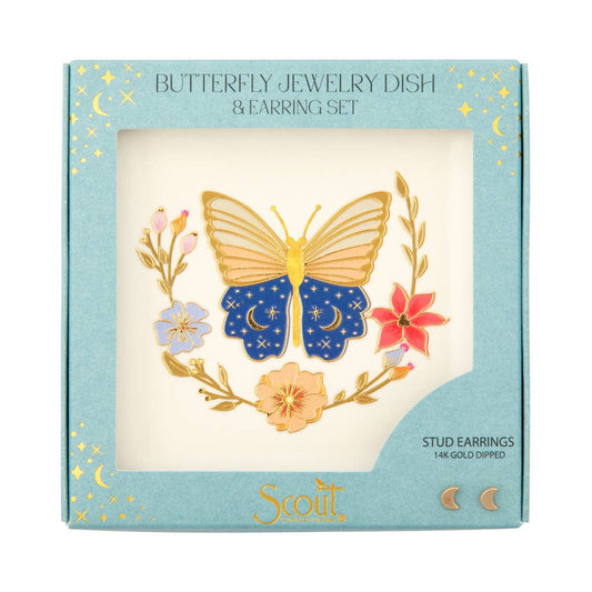 Butterfly & Cream Jewelry Dish & Earring Set