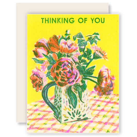 Vase of Flowers on Table Thinking of You Card