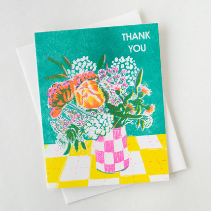 Checker Vase of Flowers Thank You Card